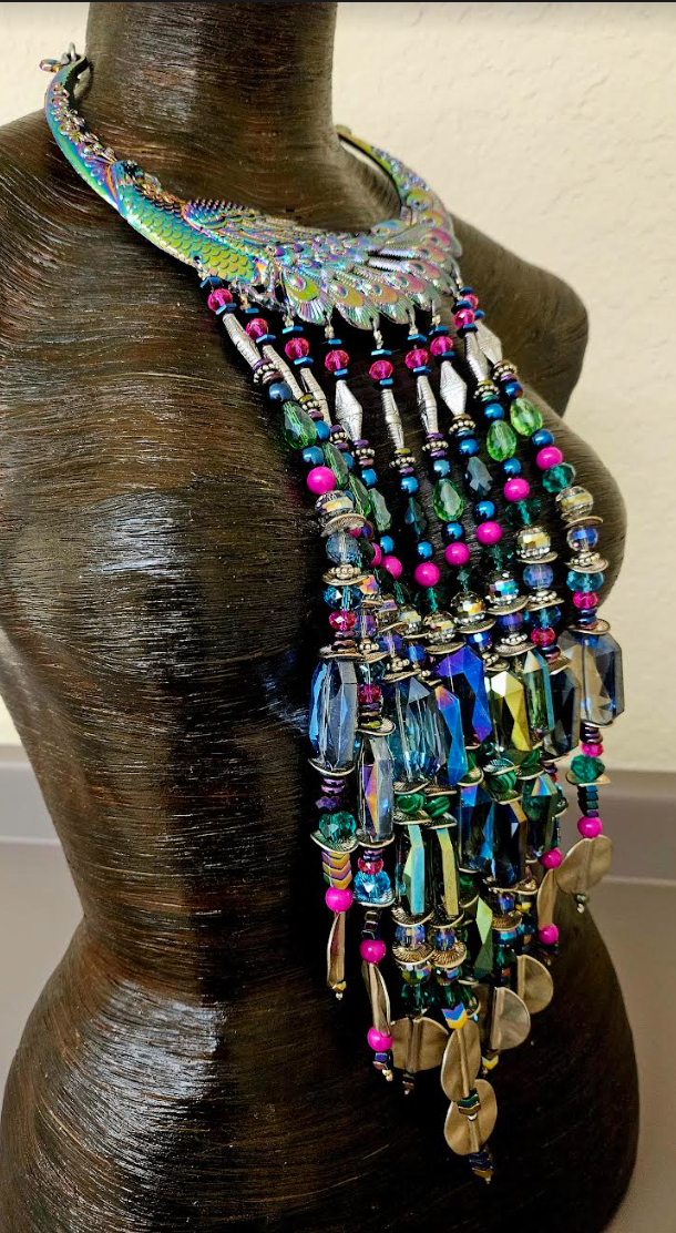 Miao Peacock Torc Beaded Waterfall Luxury Necklace - Beverly Hills
