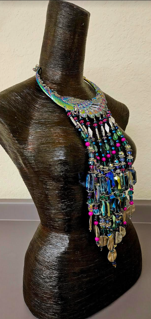 Miao Peacock Torc Beaded Waterfall Luxury Necklace - Beverly Hills