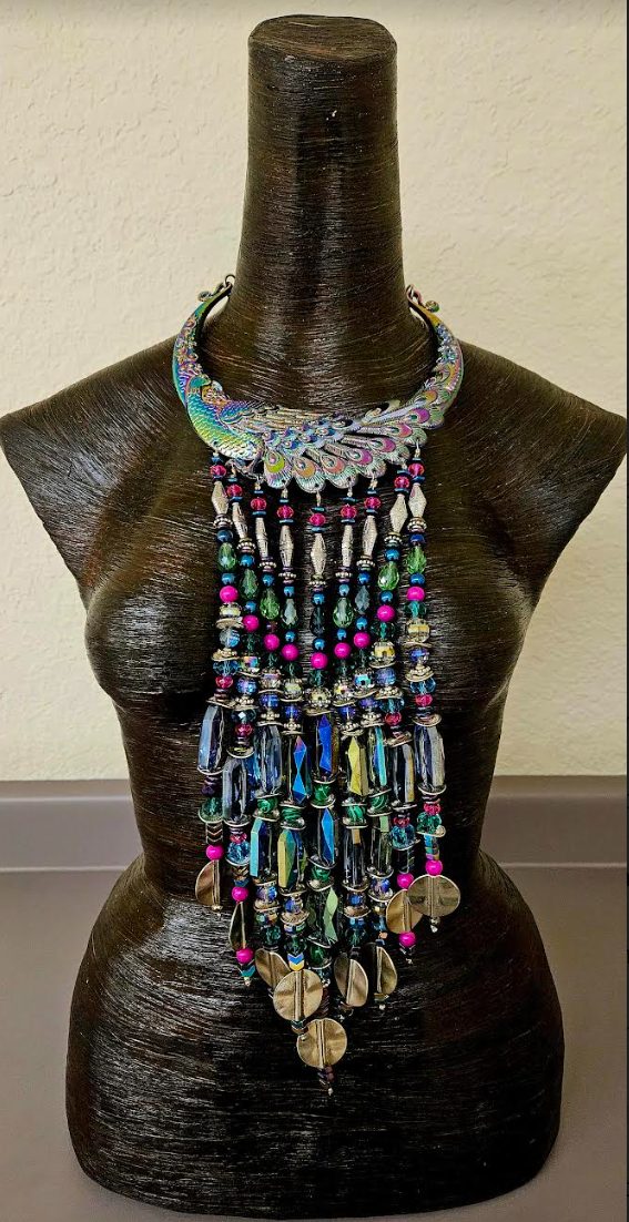 Miao Peacock Torc Beaded Waterfall Luxury Necklace - Beverly Hills