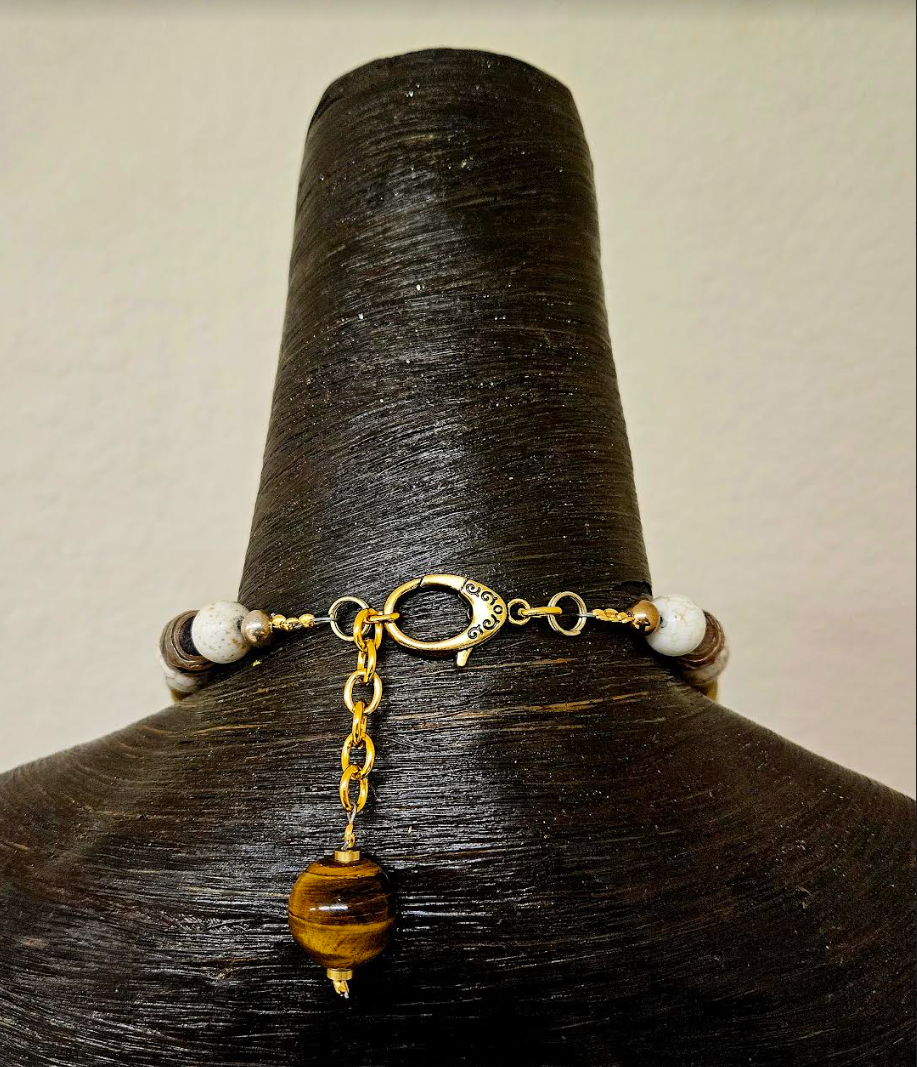 Avant Garde Oversized Carved Bone & Tigers Eye Statement Luxury Neckla
