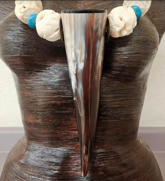 Huge Polished Horn Statement Gemstone Pendant for Men Sculpted Antle