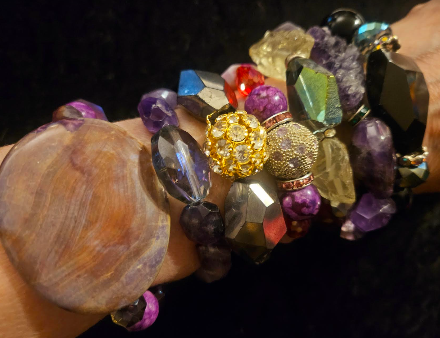Dressy Set of Beaded & Gemstone Stretch Couture Bracelets Stackable