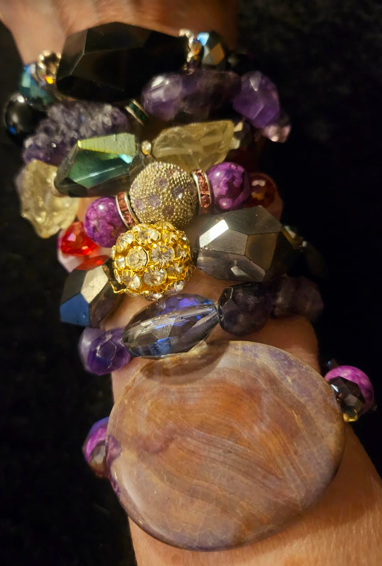 Dressy Set of Beaded & Gemstone Stretch Couture Bracelets Stackable