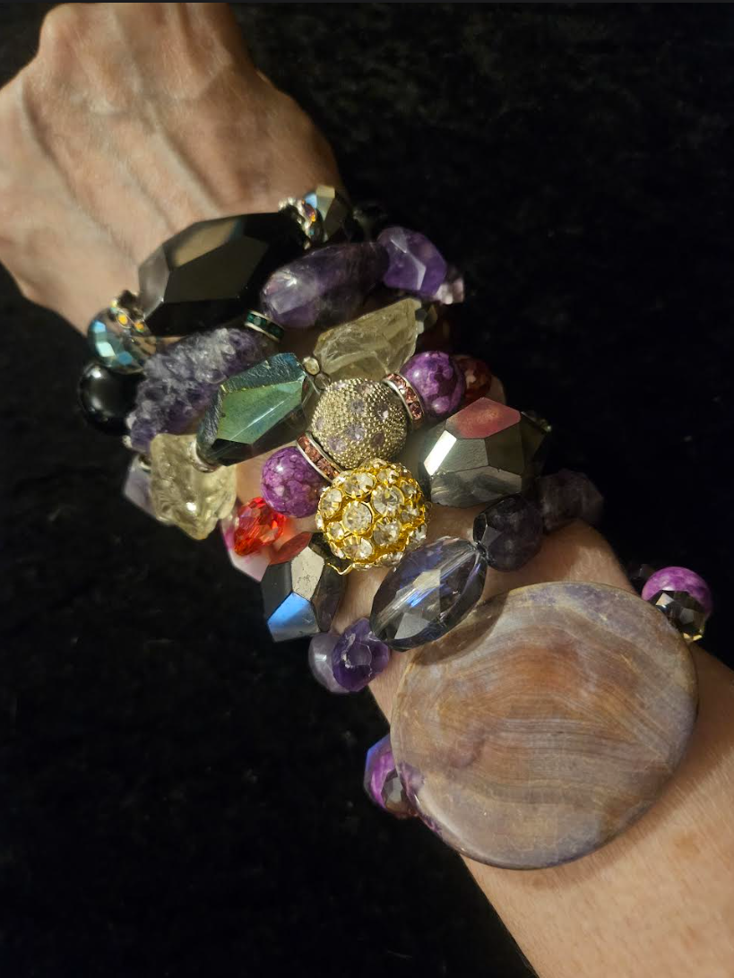 Dressy Set of Beaded & Gemstone Stretch Couture Bracelets Stackable
