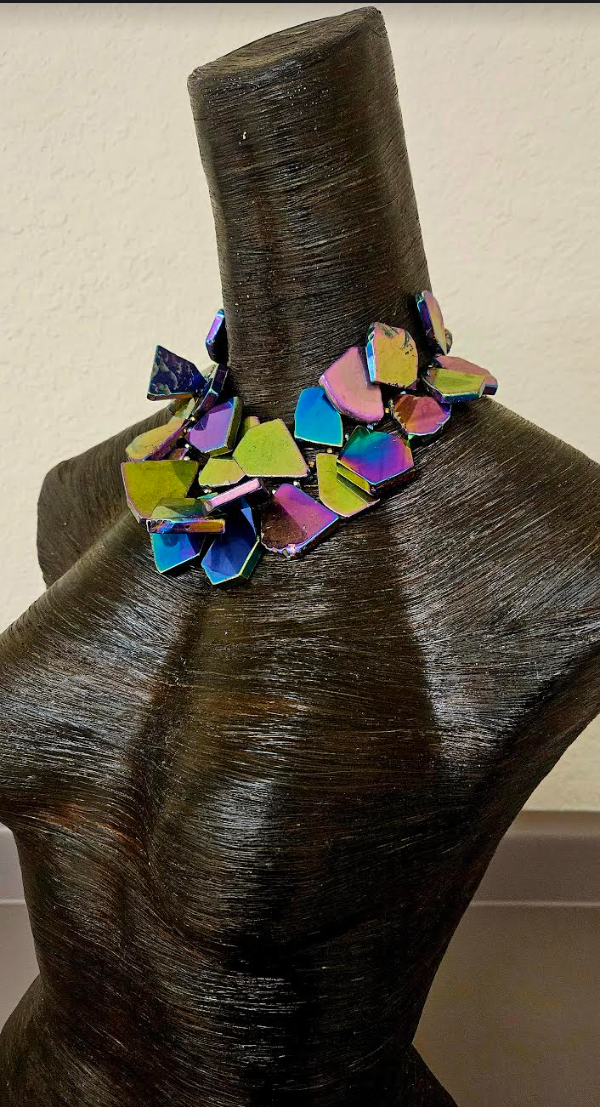 Rainbow Gemstone Slab Choker Titanium Quartz Slice Statement Neck