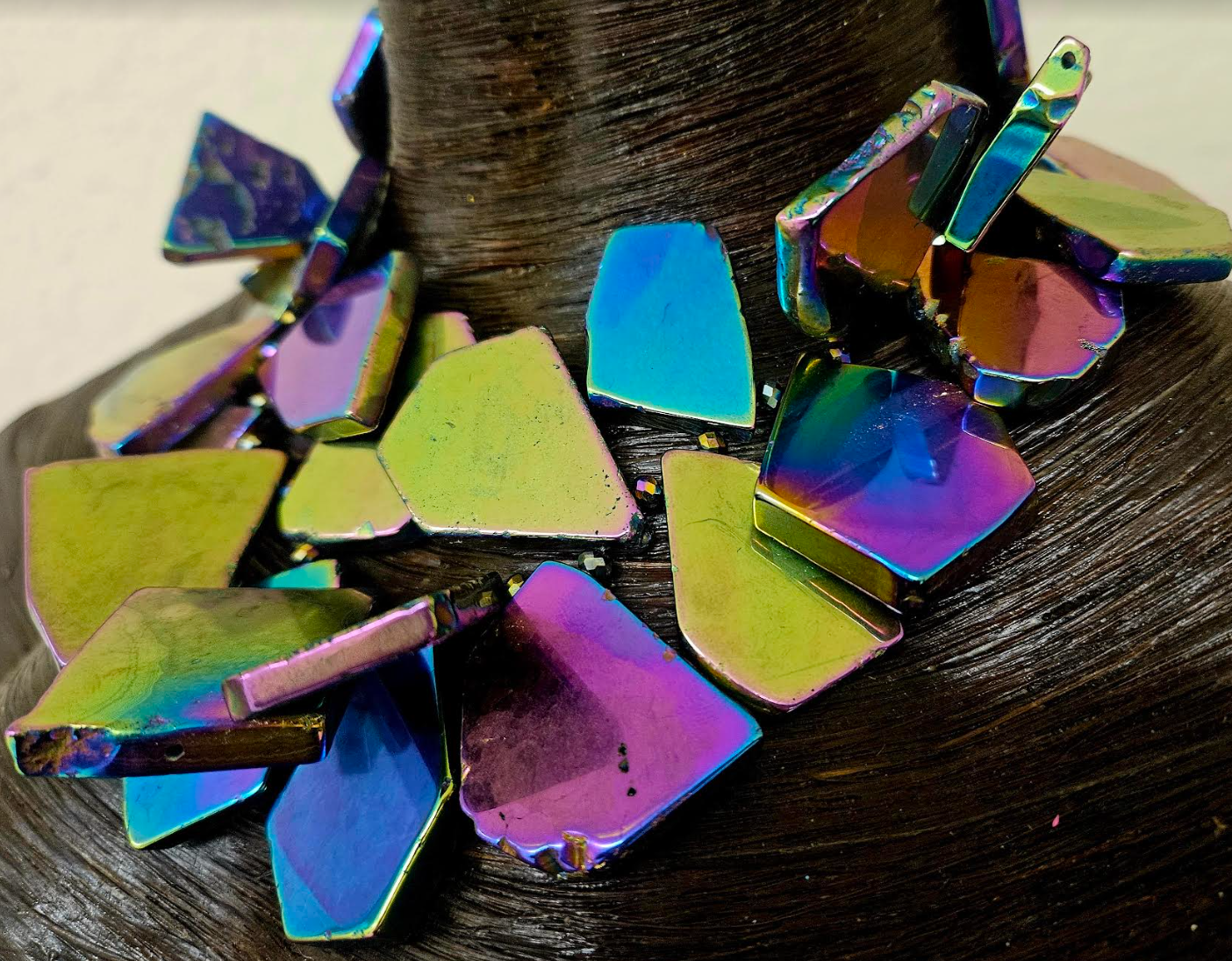 Rainbow Gemstone Slab Choker Titanium Quartz Slice Statement Neck