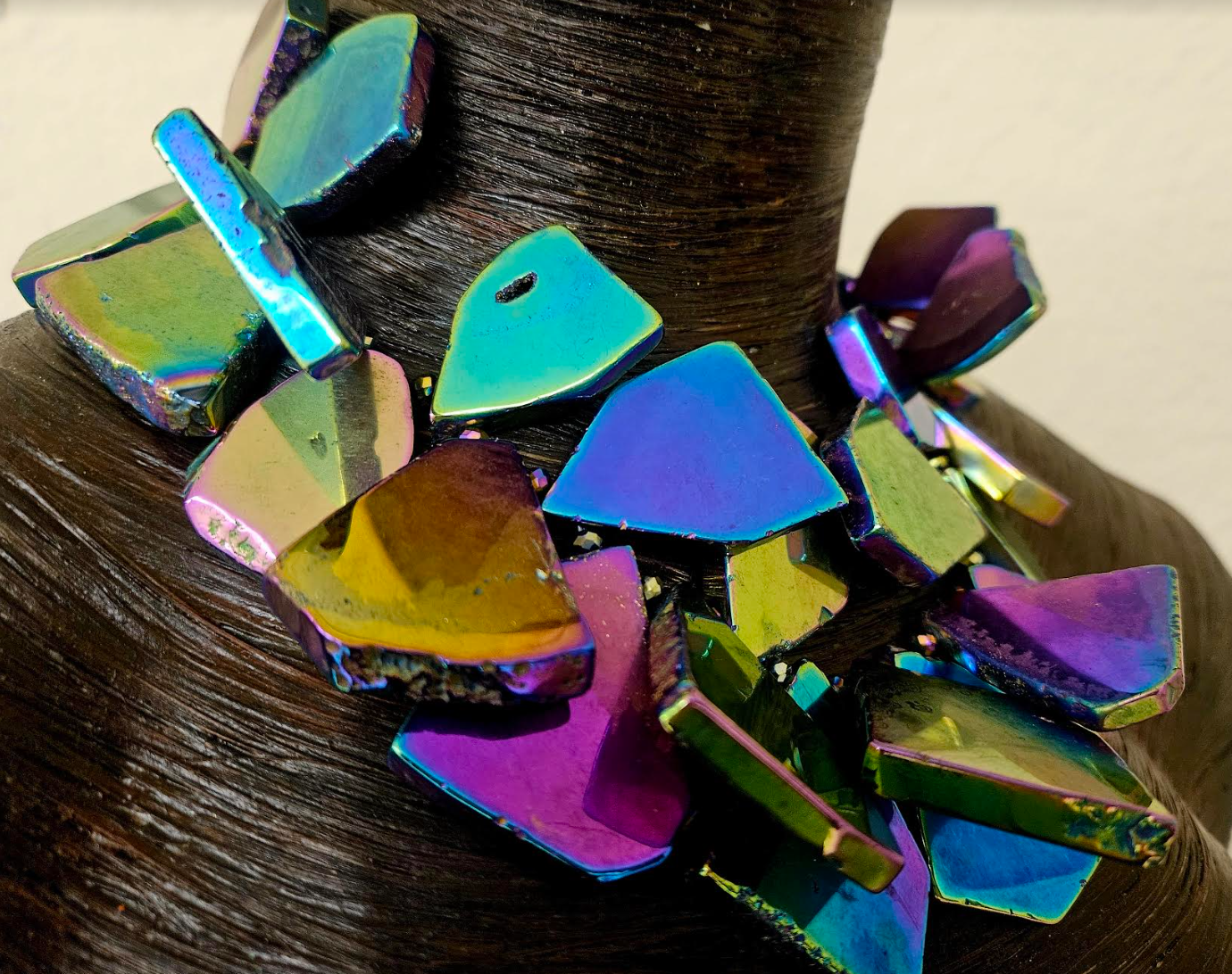 Rainbow Gemstone Slab Choker Titanium Quartz Slice Statement Neck