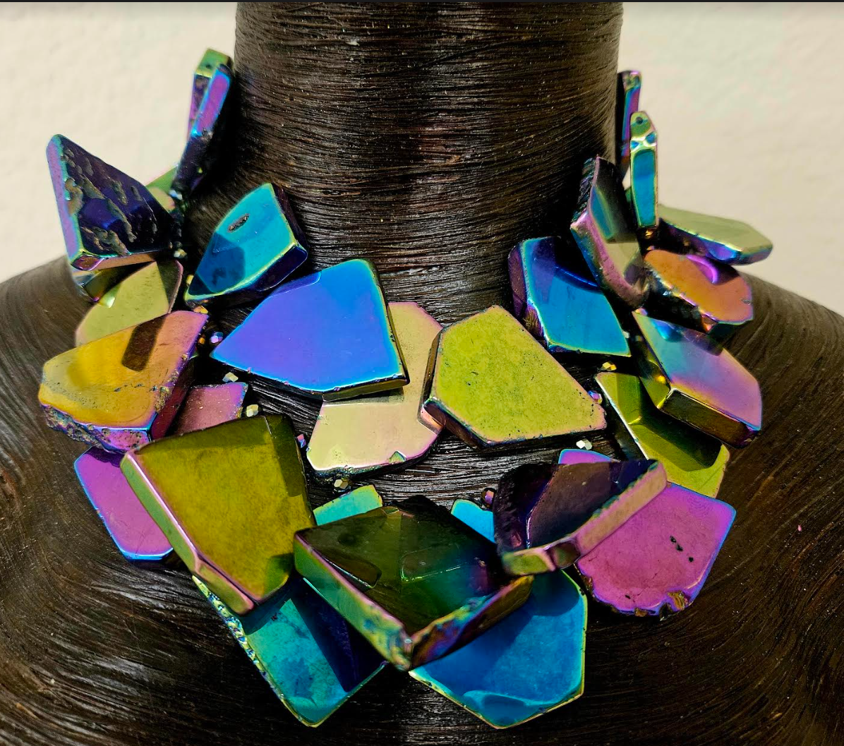 Rainbow Gemstone Slab Choker Titanium Quartz Slice Statement Neck
