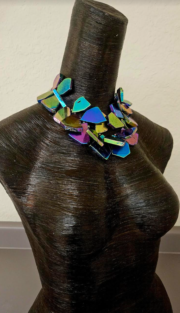 Rainbow Gemstone Slab Choker Titanium Quartz Slice Statement Neck