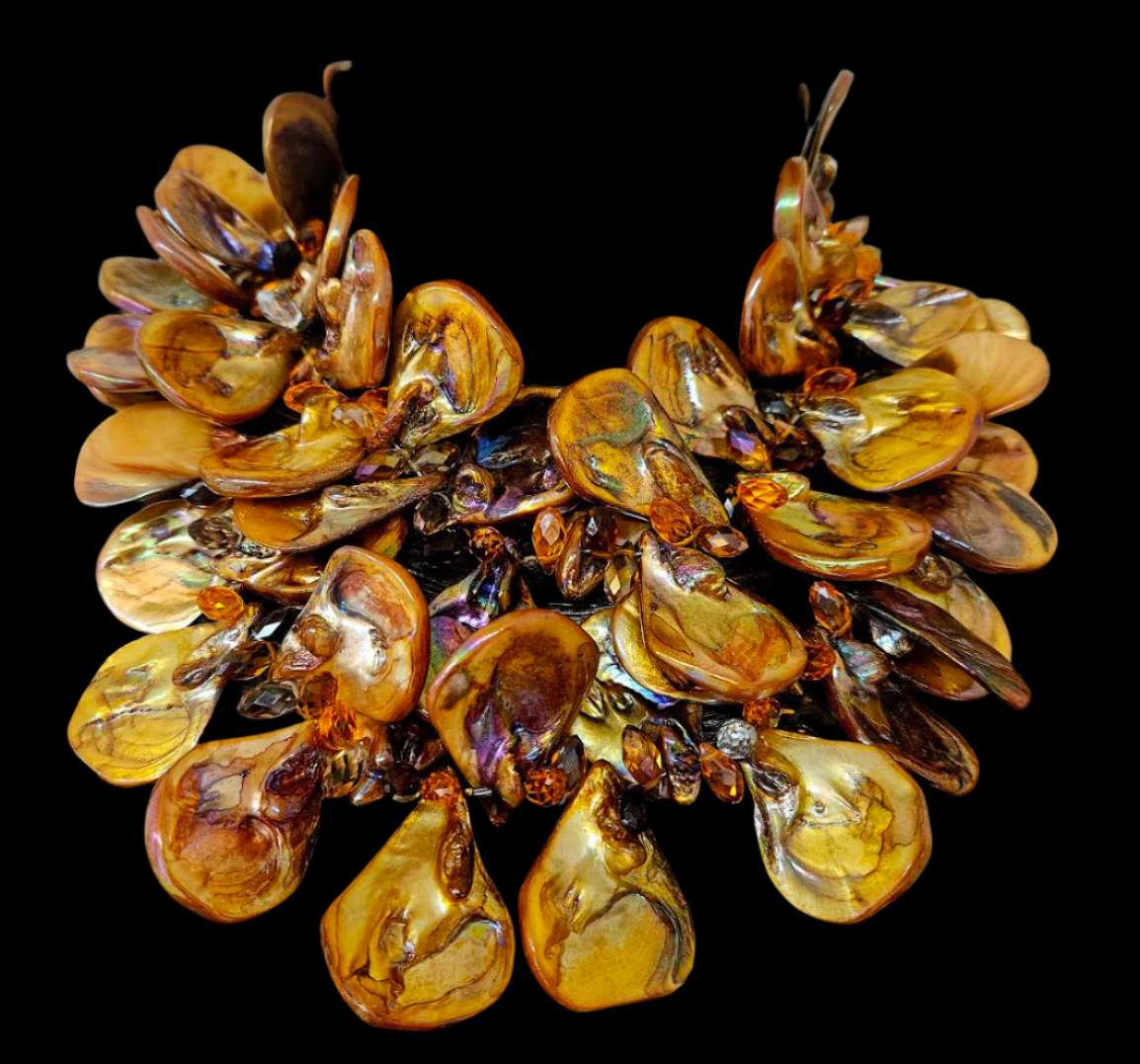 Abalone or Mother Of Pearl Multi-Strand Statement Necklace