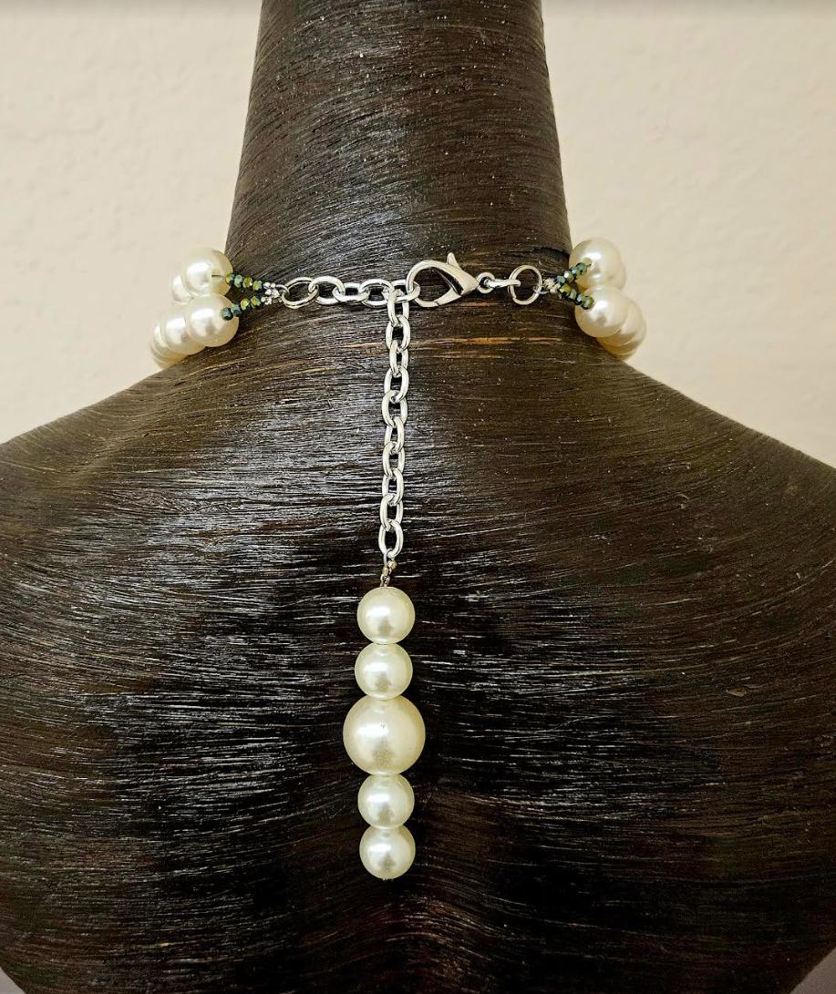 Faux Pearl & Orthoceras Fossil Statement Luxury Necklace Prehistoric