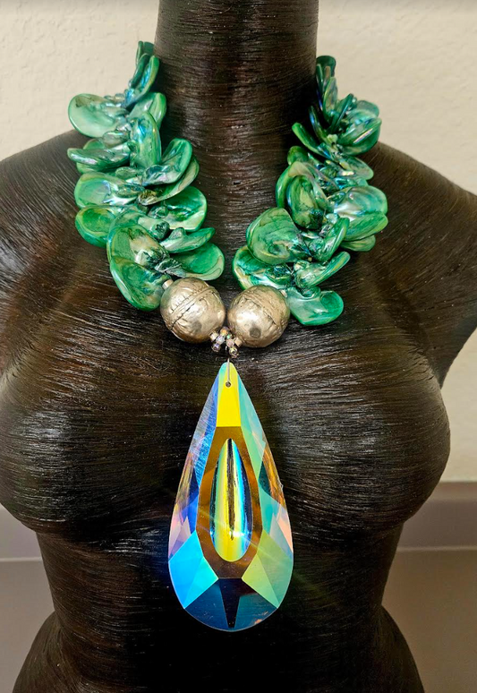 Shell Necklace - Aurora Borealis Crystal Statement Piece