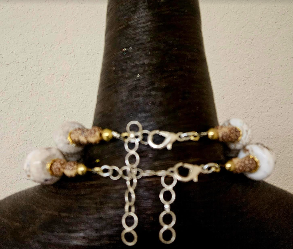 White Magnesite Crystal Bone & Copper Repousse Luxury Luxury Necklace