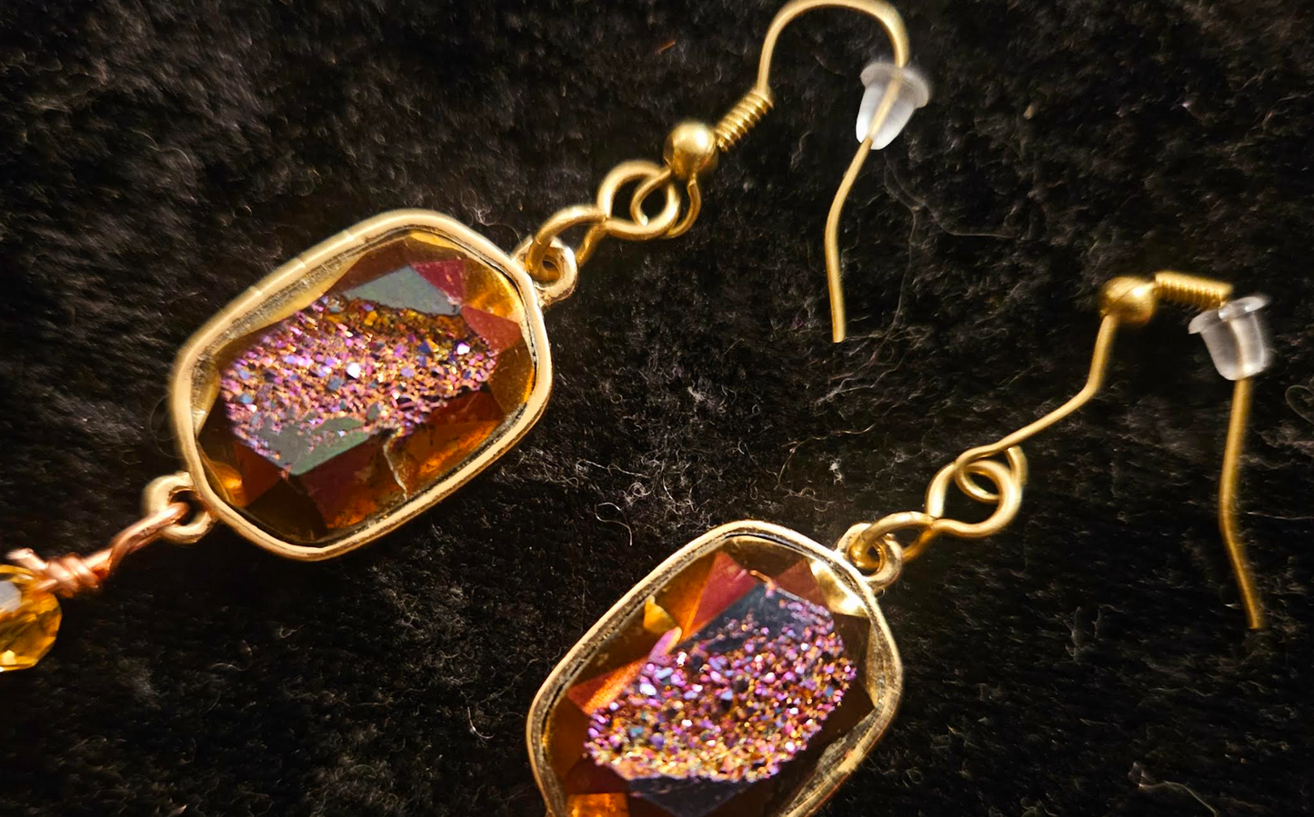 Tiger's Eye Crystal & Titanium Druzy Shoulder Duster Pierced Earrin