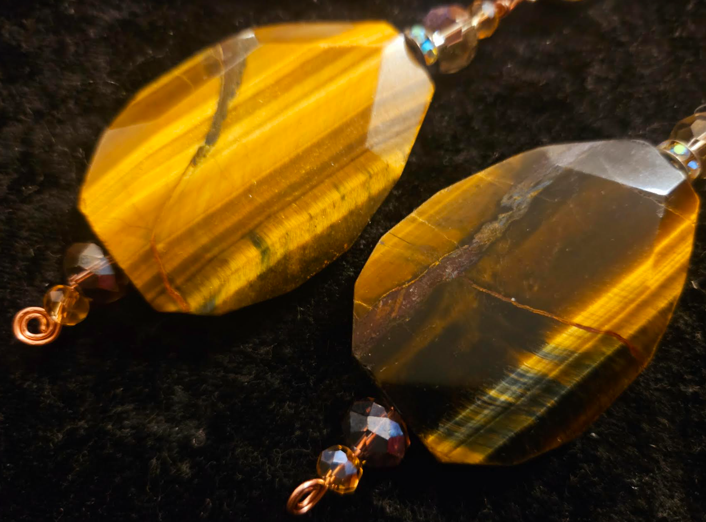 Tiger's Eye Crystal & Titanium Druzy Shoulder Duster Pierced Earrin