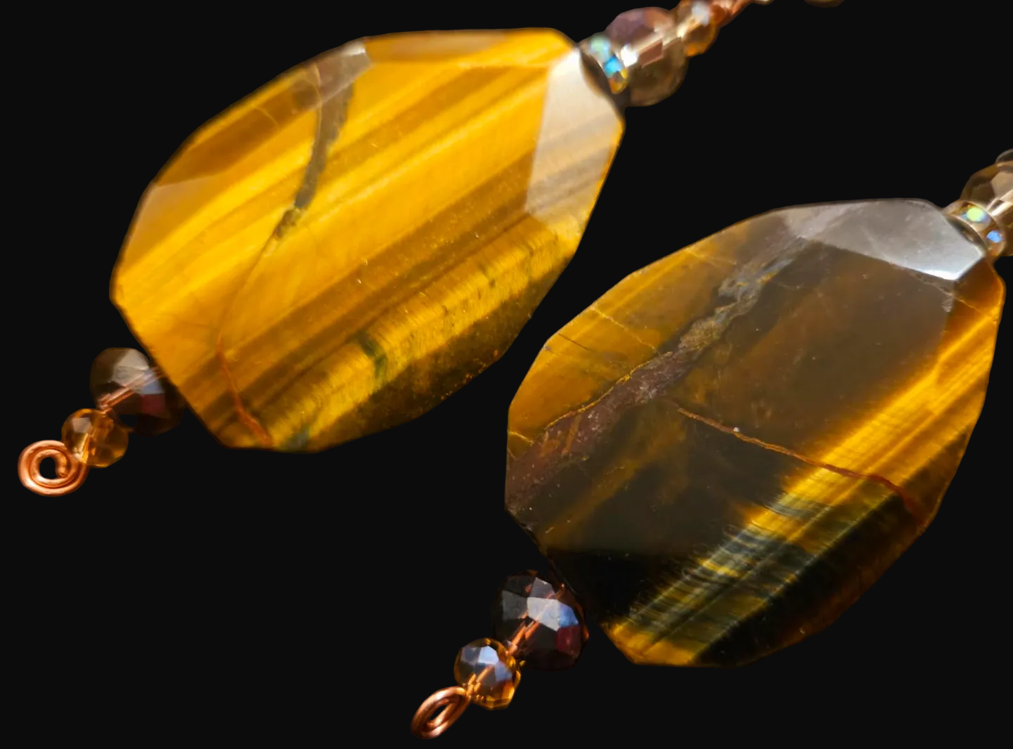 Tiger's Eye Crystal & Titanium Druzy Shoulder Duster Pierced Earrings