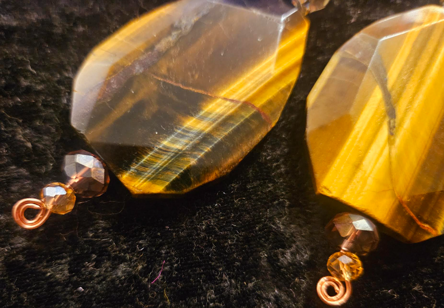 Tiger's Eye Crystal & Titanium Druzy Shoulder Duster Pierced Earrin