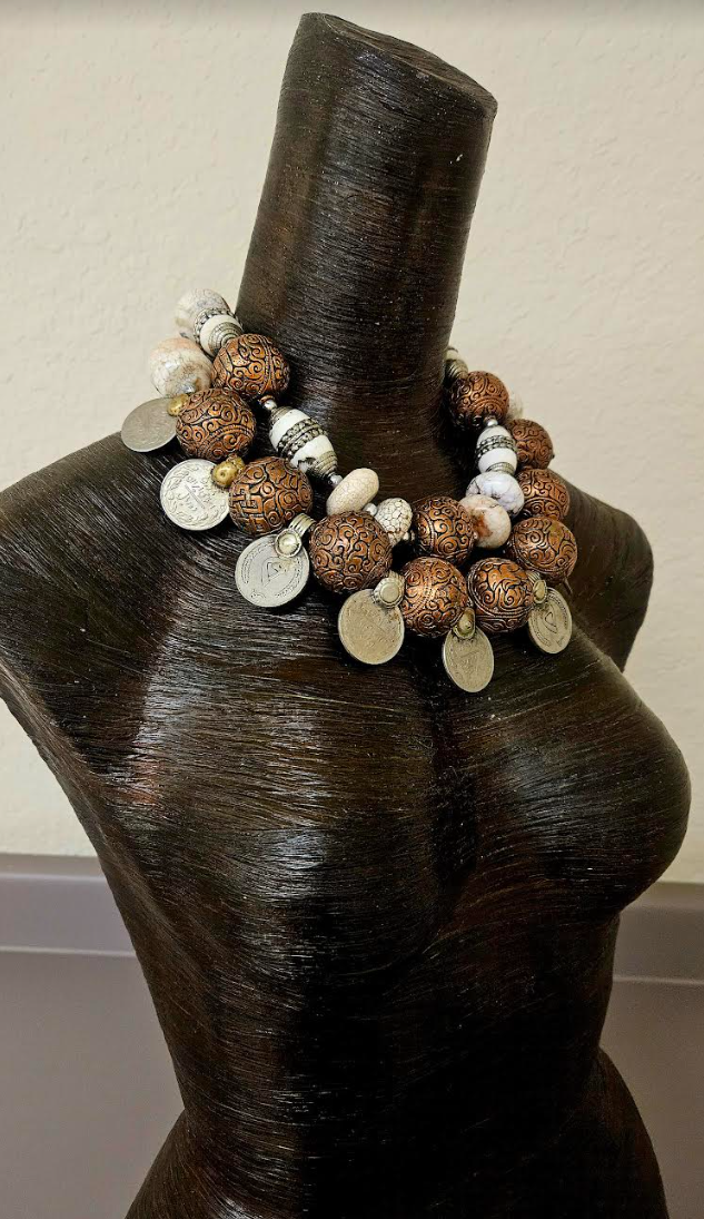 Copper Beaded Tribal Luxury Statement Necklace & Kuchi Coins
