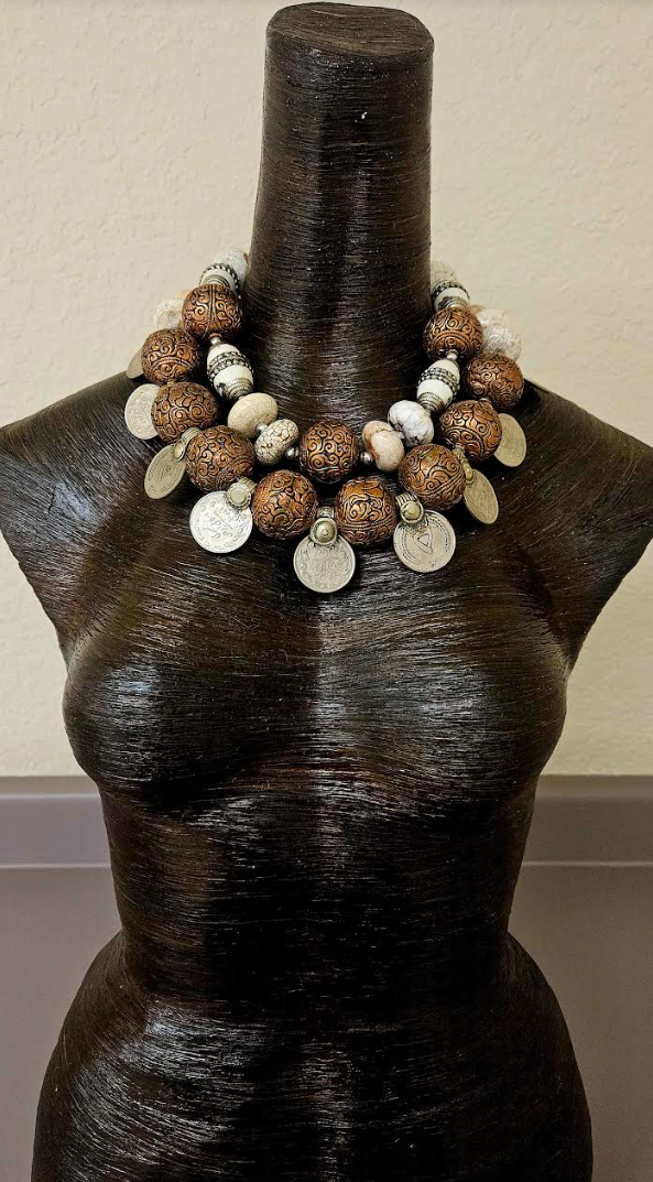 Copper Beaded Tribal Luxury Statement Necklace & Kuchi Coins