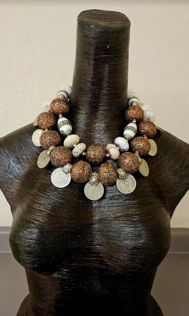 Copper Beaded Tribal Luxury Statement Necklace & Kuchi Coins
