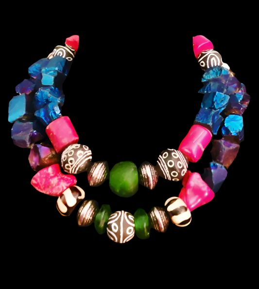 Mixed Media Bold Chunky & Colorful Ethnic Statement Necklace - Unisex