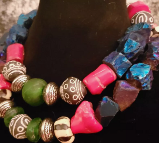 Mixed Media Bold Chunky & Colorful Ethnic Statement Necklace - Unisex