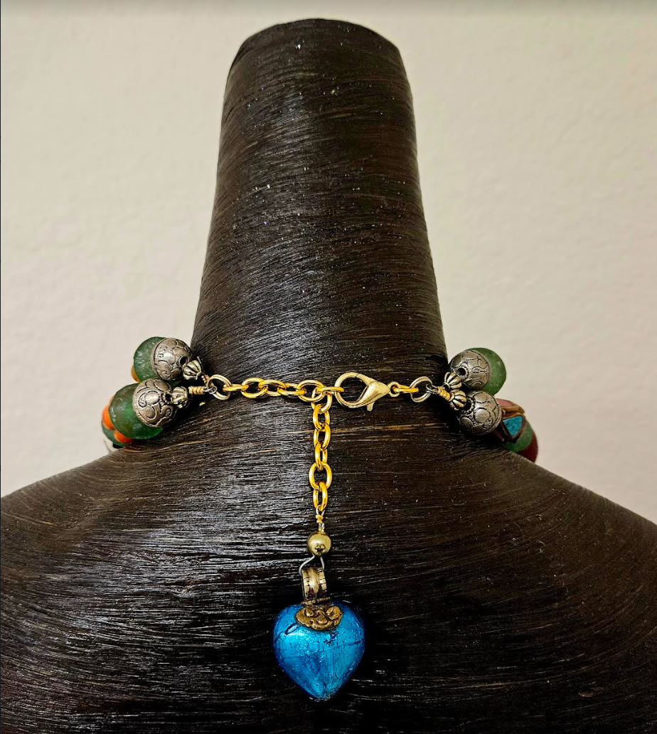 African Tibetan Heavy Colorful Beaded Multi Strand Tribal Necklace
