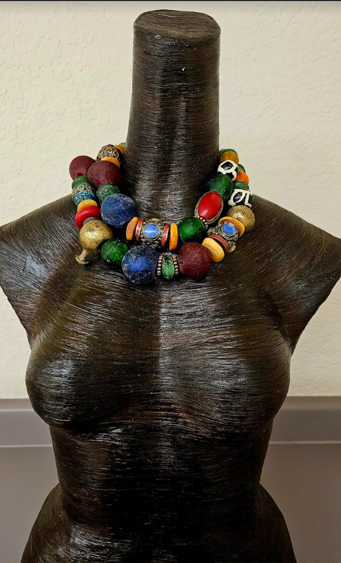African Tibetan Heavy Colorful Beaded Multi Strand Tribal Necklace