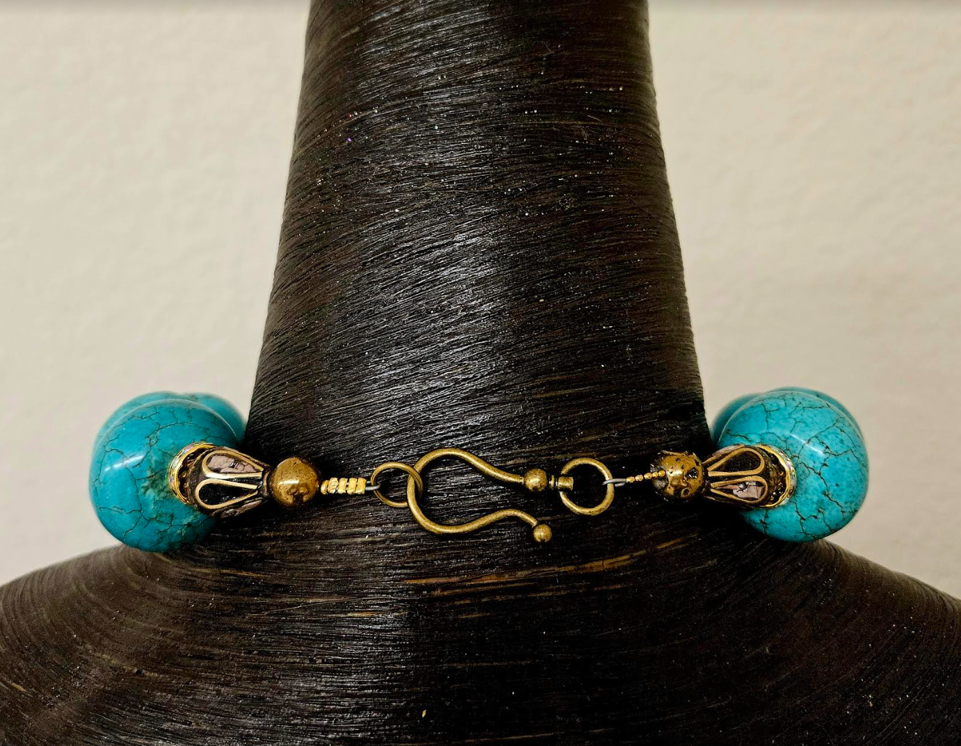 African Lost Wax Brass & Light Blue Magnesite Rondelle Tribal Necklace