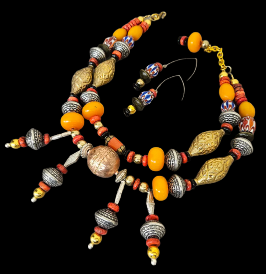 Tribal Beaded Chest Piece & Pierced Statement Earrings - Petite Women