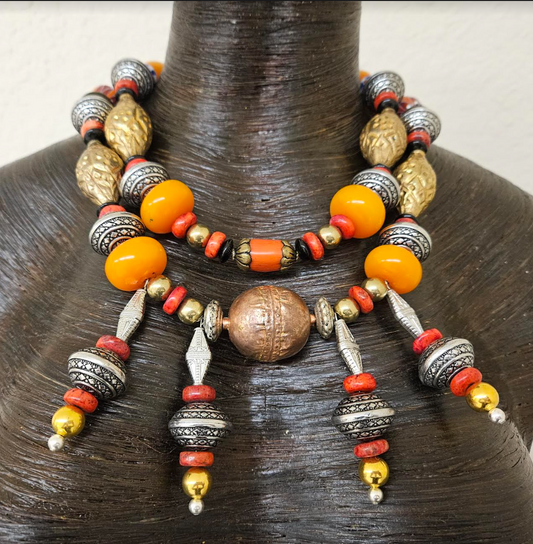 Tribal Beaded Chest Piece & Pierced Statement Earrings - Petite Women