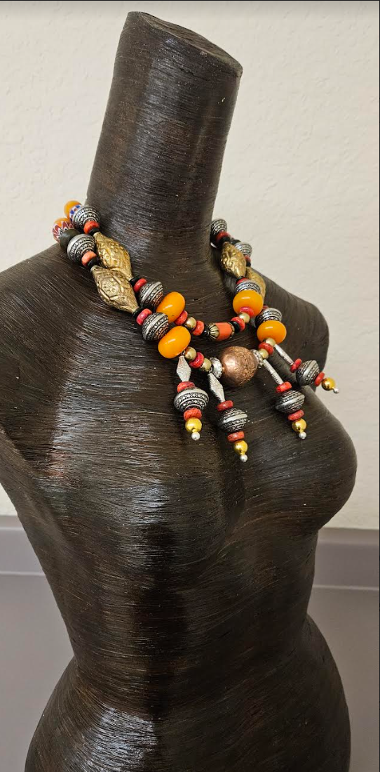 Tribal Beaded Chest Piece & Pierced Statement Earrings - Petite Women