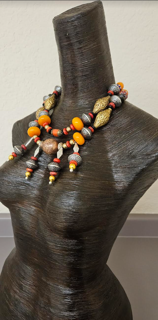 Tribal Beaded Chest Piece & Pierced Statement Earrings - Petite Women