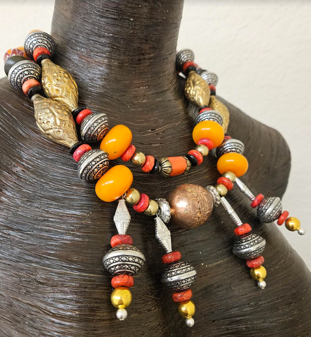 Tribal Beaded Chest Piece & Pierced Statement Earrings - Petite Women