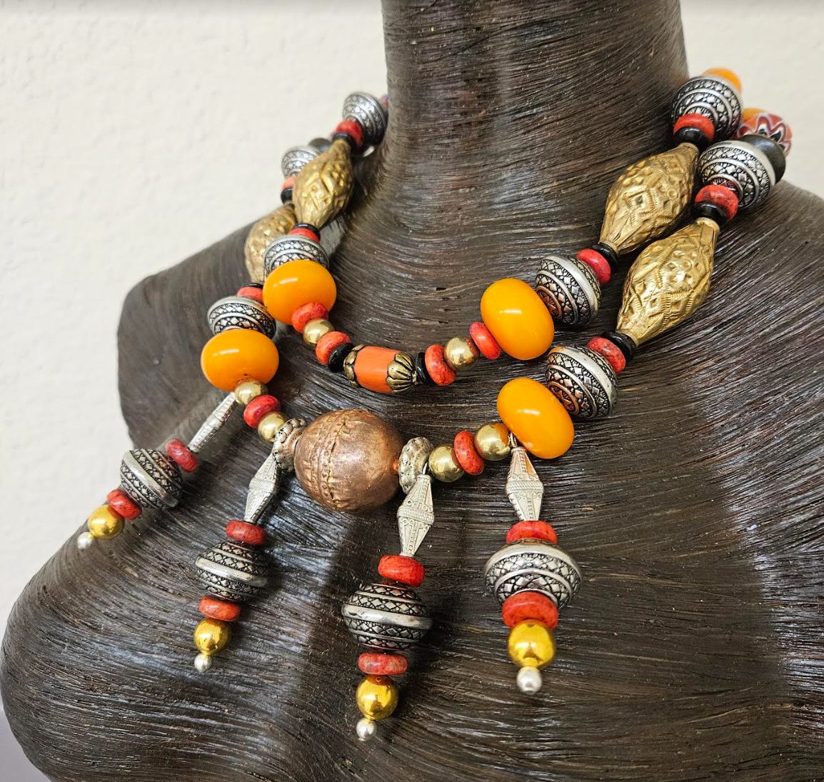 Tribal Beaded Chest Piece & Pierced Statement Earrings - Petite Women