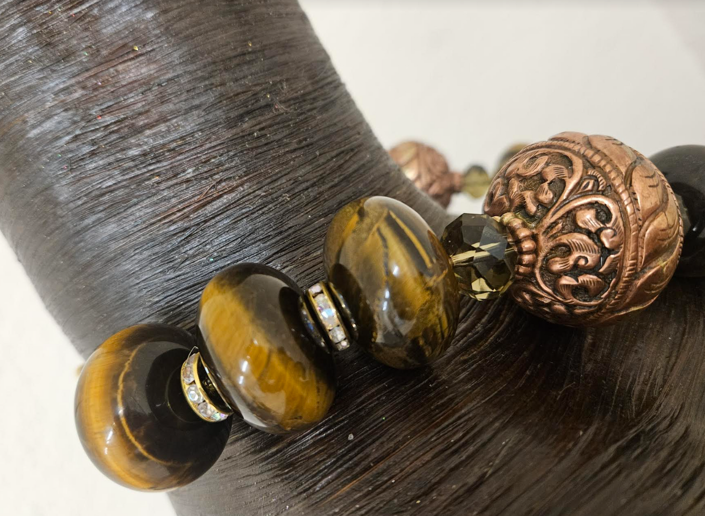 Tigers Eye, Copper, Crystal & Brass Ethnic Earthy Luxe Necklace - Unisex