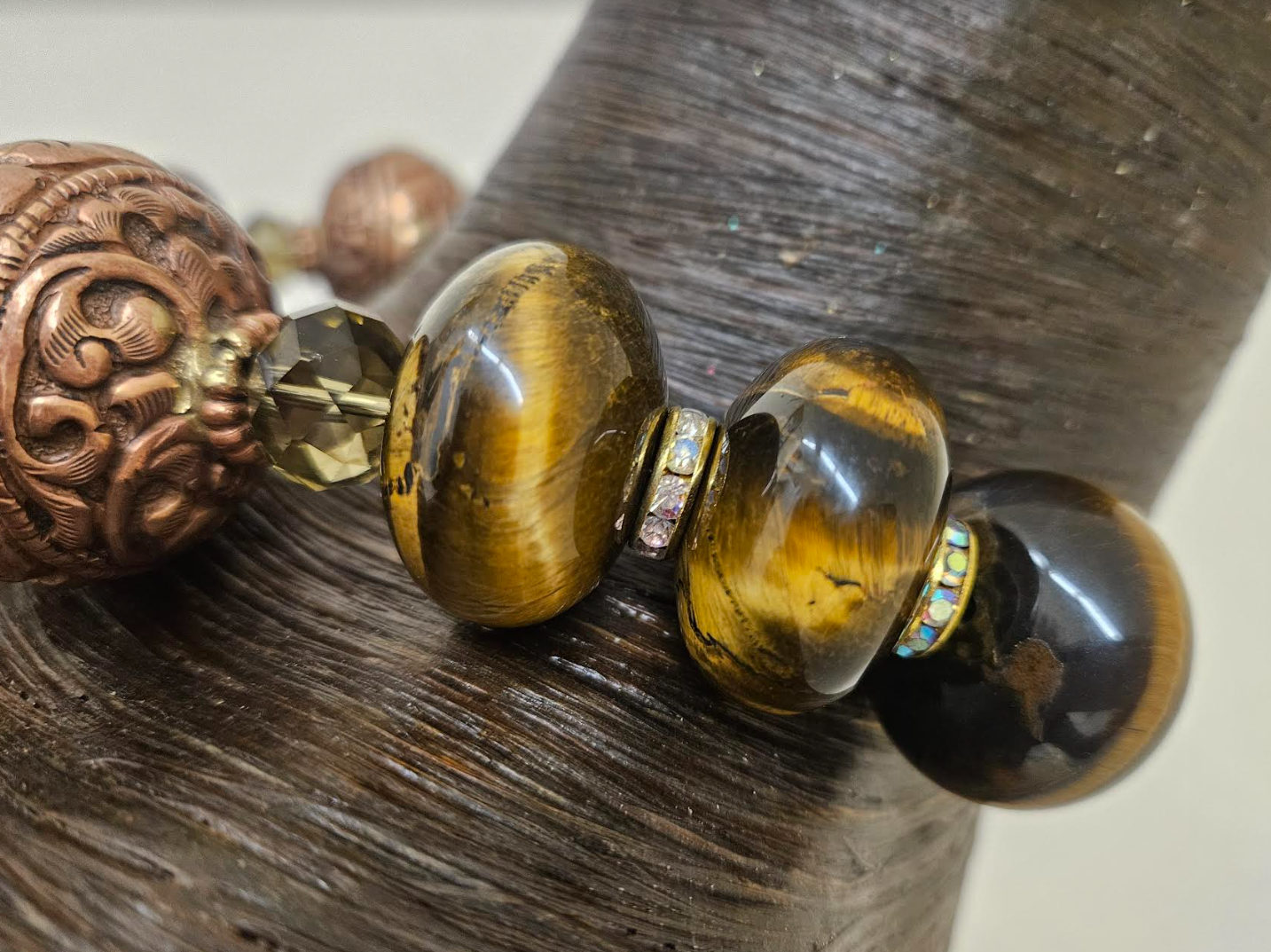 Tigers Eye, Copper, Crystal & Brass Ethnic Earthy Luxe Necklace - Unisex