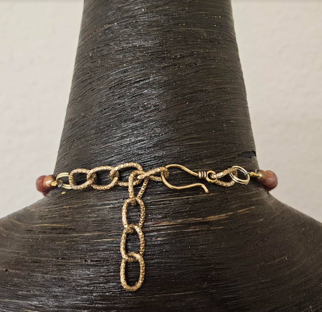 Earth Tone Tiger's Eye Wood & African Brass Tribal Statement Pendant