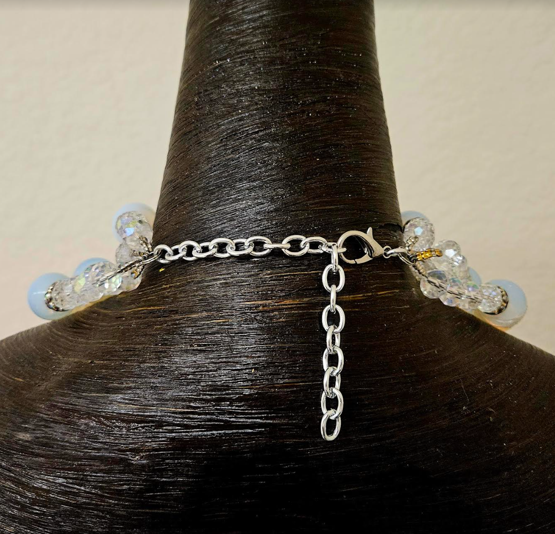 Opalescent Multi Strand Luxury Necklace & Rhinestone Gemstone Pendant