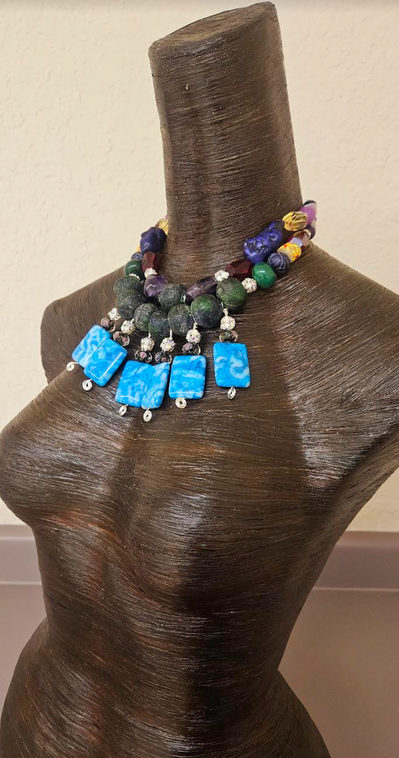 Colorful Mixed Media Beaded Statement Luxury Necklace Beaded Blue Da
