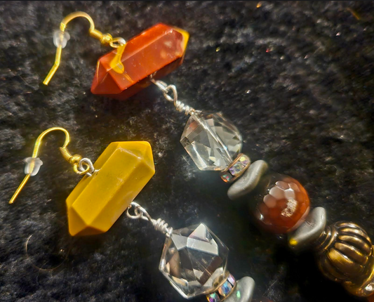 Earth Tone Beaded Long Pierced Statement Earrings Exotic & Rare Shou