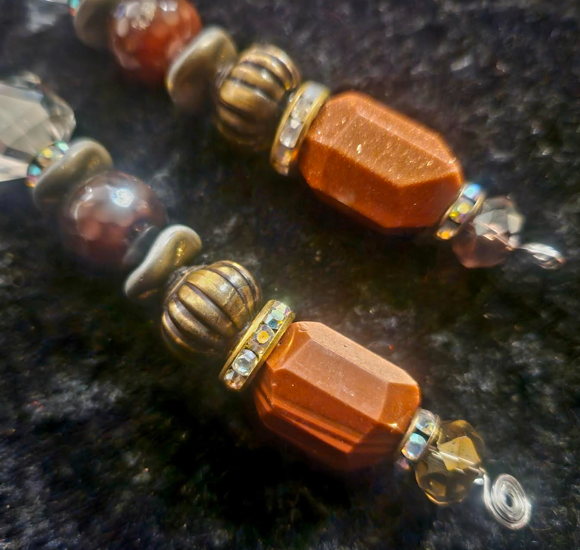 Earth Tone Beaded Long Pierced Statement Earrings Exotic & Rare Shou