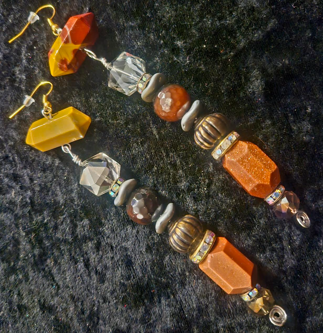 Earth Tone Beaded Long Pierced Statement Earrings Exotic & Rare Shou