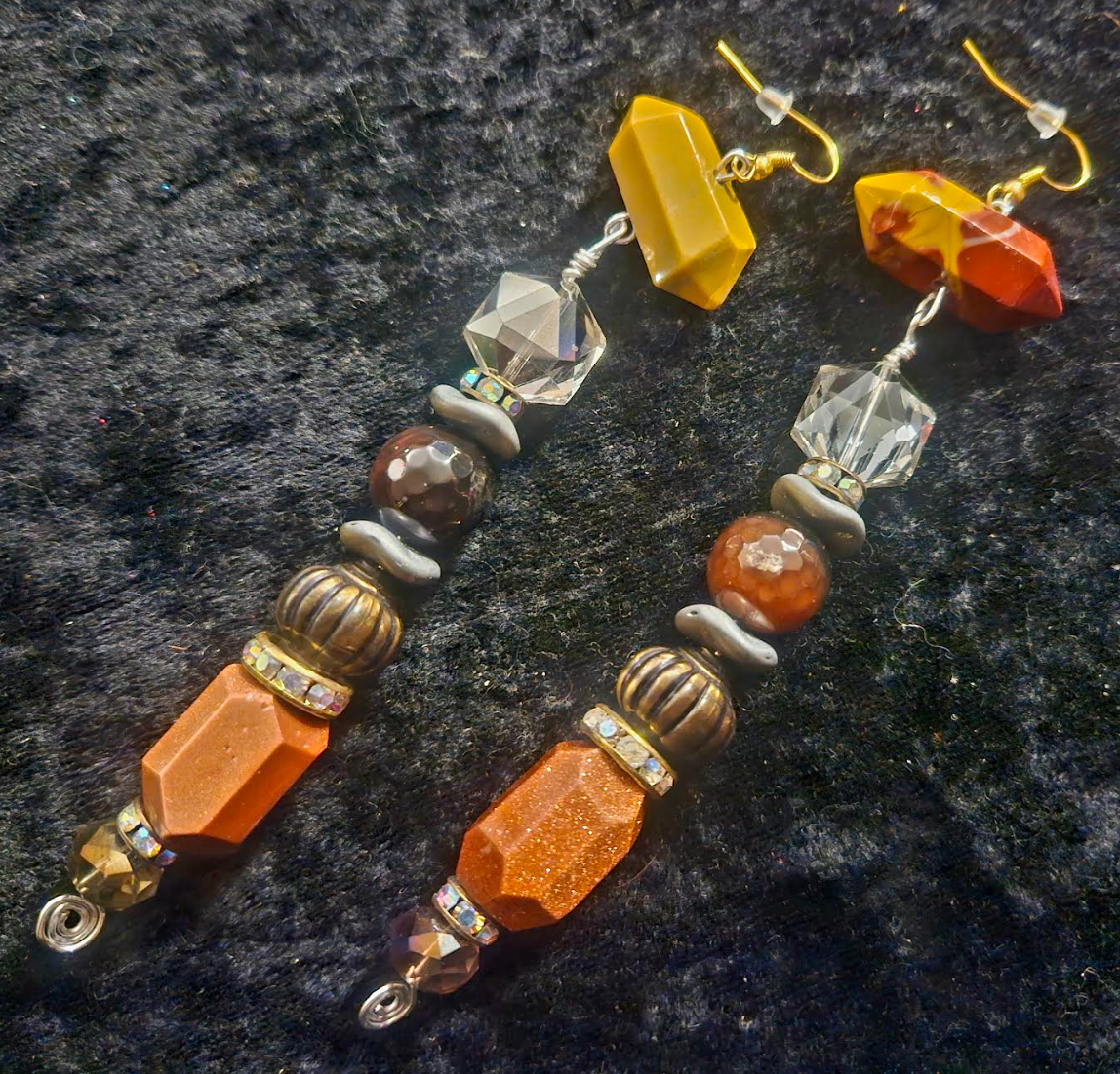 Earth Tone Beaded Long Pierced Statement Earrings Exotic & Rare Shou