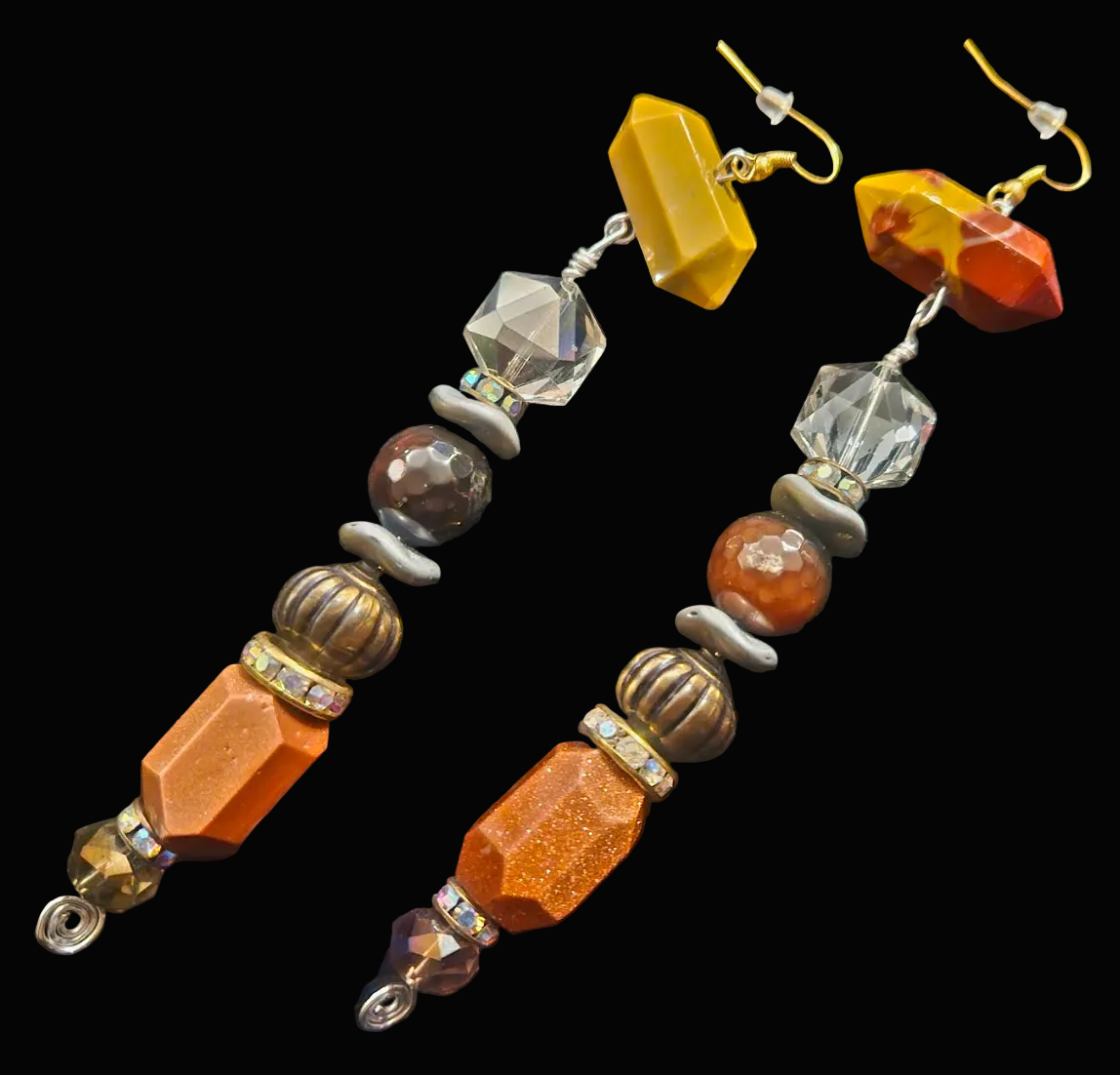 Earth Tone Beaded Shoulder Duster Pierced Earrings - Mookaite