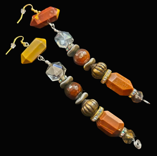 Earth Tone Beaded Shoulder Duster Pierced Earrings - Mookaite