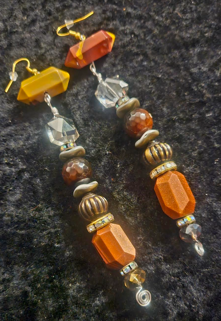 Earth Tone Beaded Long Pierced Statement Earrings Exotic & Rare Shou