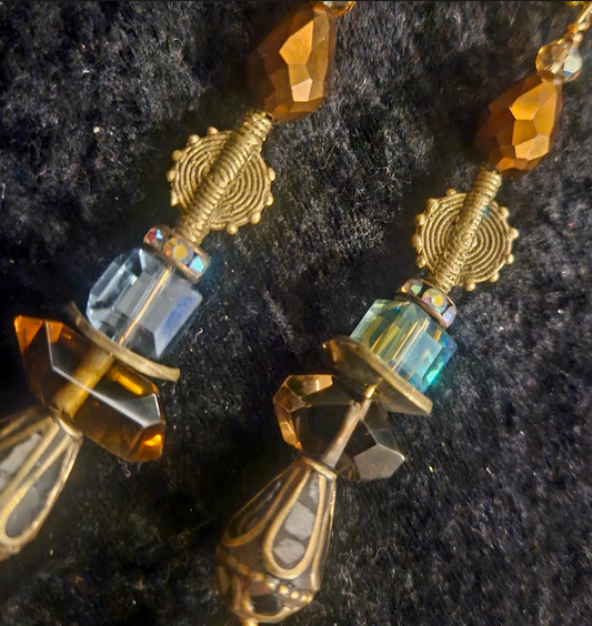 Mixed Media Tribal Statement Pierced Statement Earrings Brown Blue &