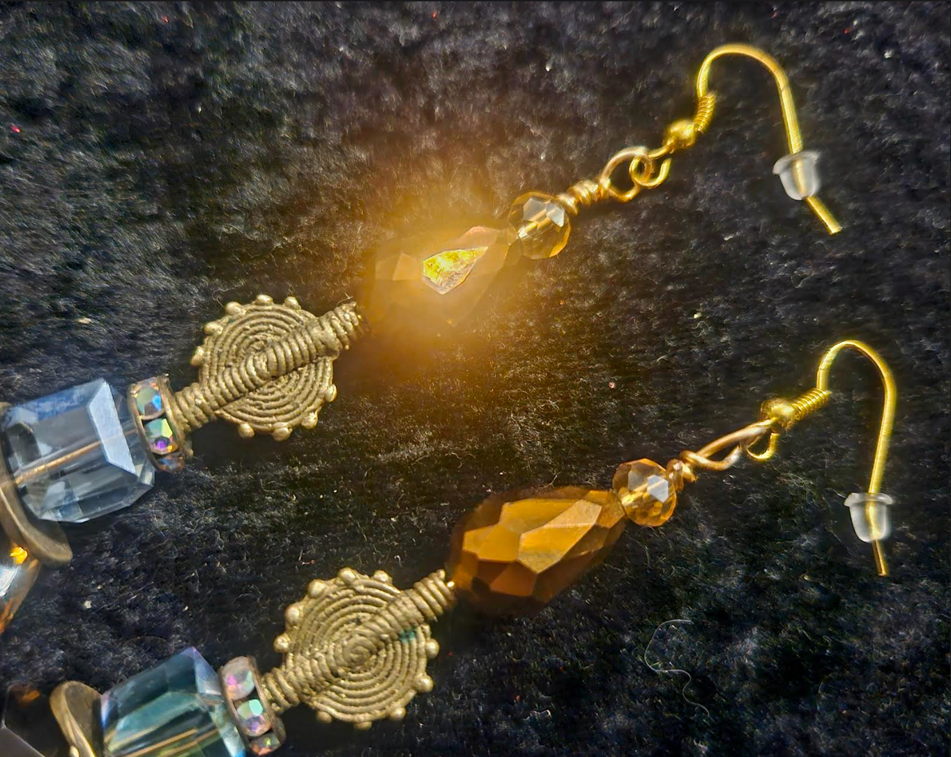 Mixed Media Tribal Statement Pierced Statement Earrings Brown Blue &