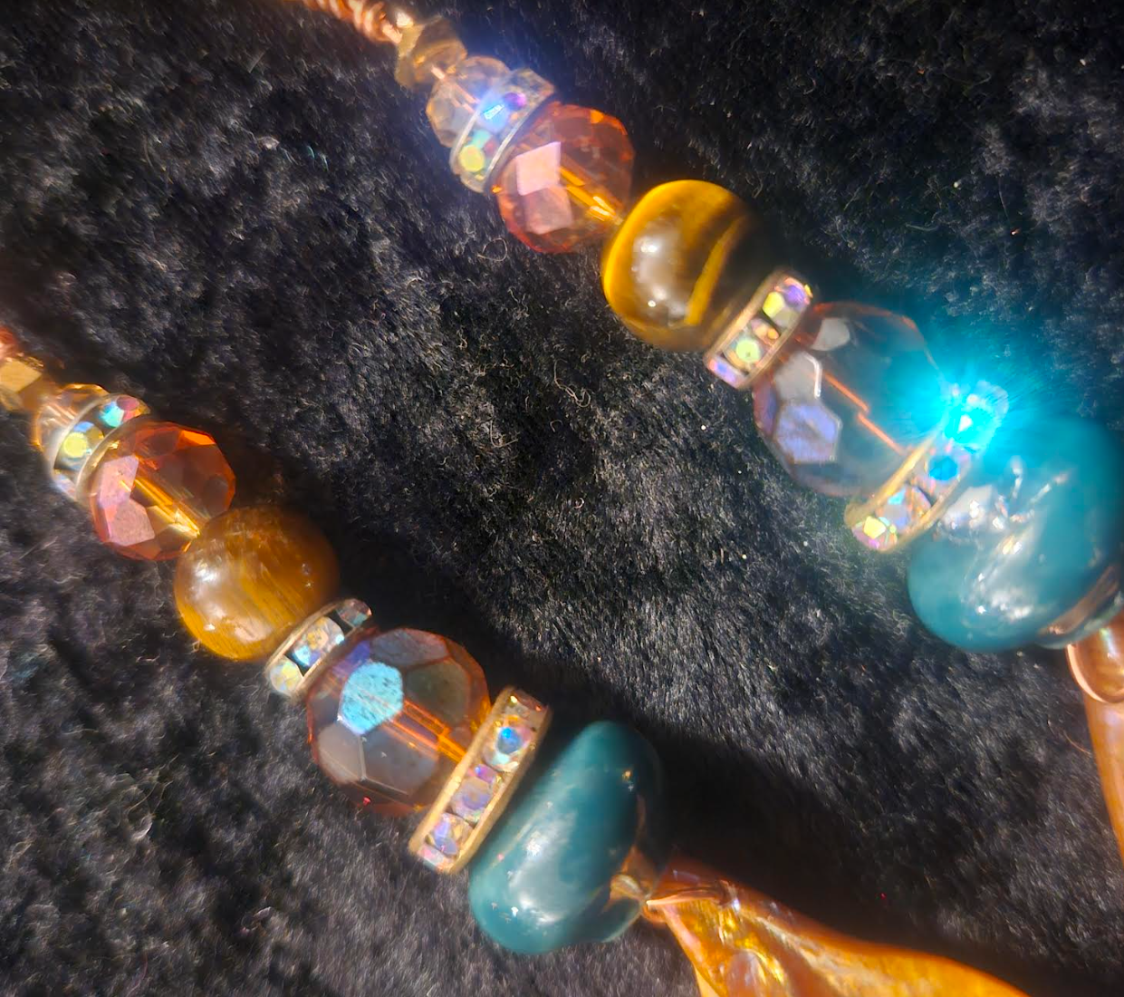 Bronze Abalone Shell & Crystal Beaded Dangle Statement Earrings Eart